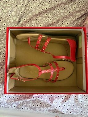 AEROSOLES Red Studded Strappy Flat Sandals